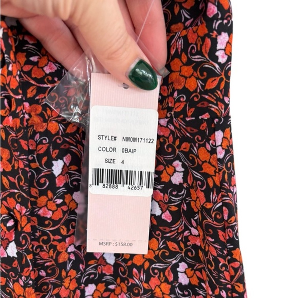 NWT Nanette Lapore Women's Black/Orange Floral Puff Sleeve Wrap Dress Size 4 - Picture 6 of 9